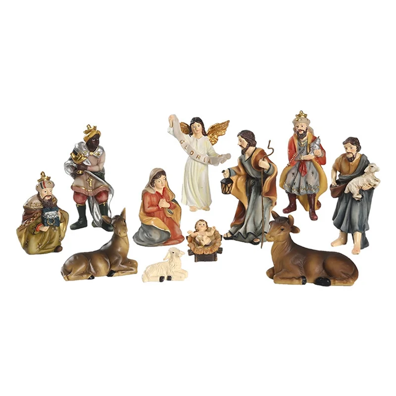 AEE6-Nativity Set, Christmas Nativity Scene, Hand Drawn Christmas Nativity Scene, Manger Set Ornaments Religious Collection