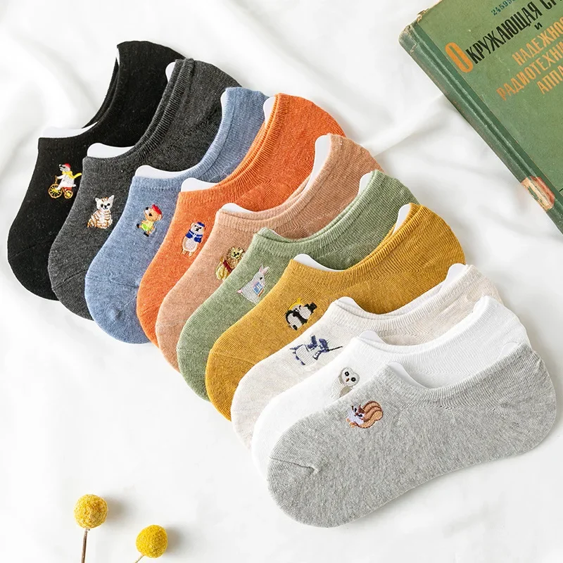 Japanese Kawaii Cute Short Socks Women Cartoon Embroidery Low Cut Ankle Sock Slippers Fashion Summer Invisible No Show Socks Sox