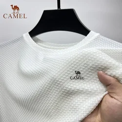 Summer Men's Embroidered CAMEL Ice Silk Hollow Round Neck Short Sleeved T-shirt Korean Fashion Casual Comfortable Cool Polo Top