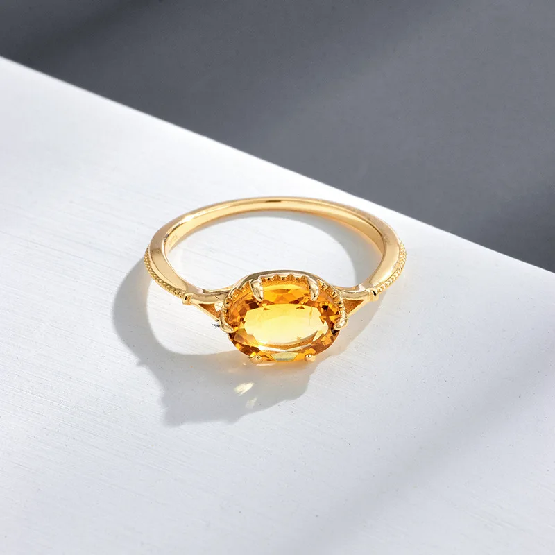 LAMOON Vintage Bijou Wedding Engagement Ring For Women Natural Citrine Gemstone Rings 925 Sterling Silver Gold Plated Jewelry