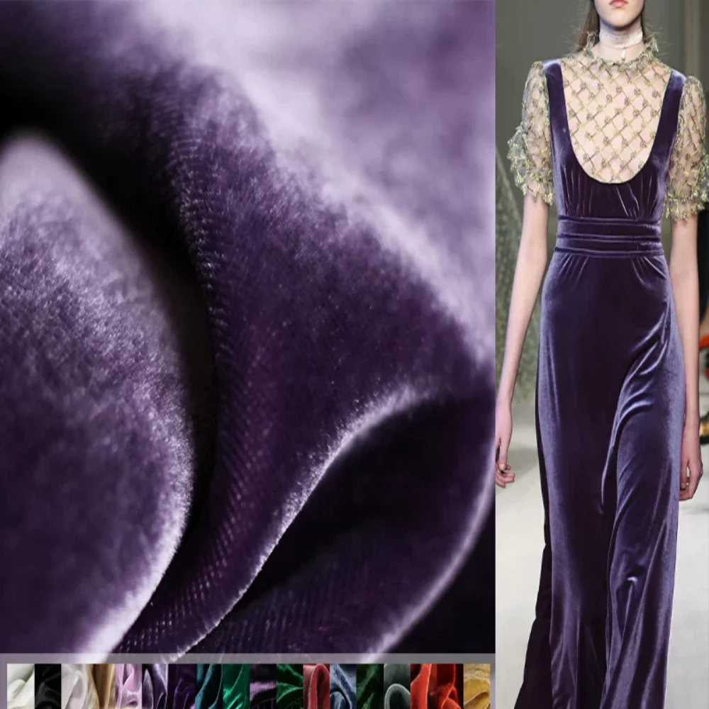 

Solid Colored Velvet Natural Silk Fabric for Spring Autumn Women's Dresses Suits Fashion Apparel Diy Sewing Cloth By The Meter