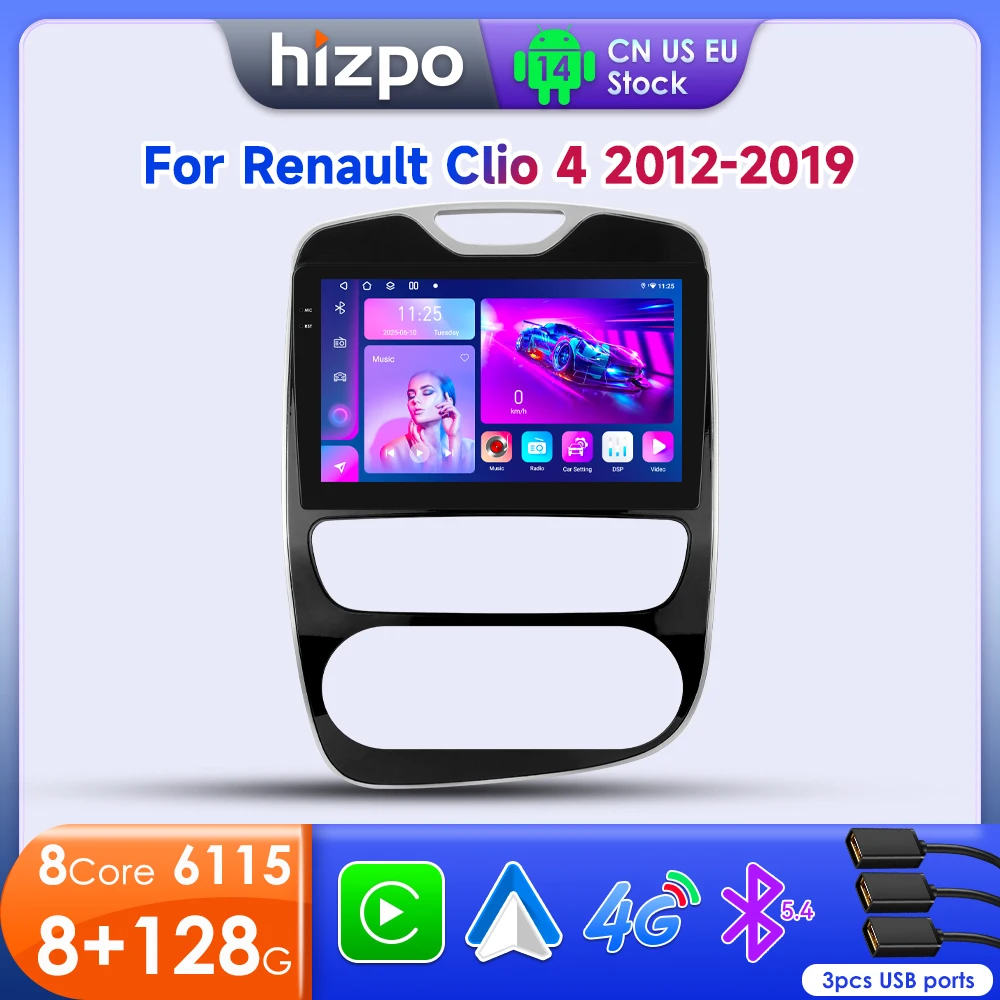 Hizpo Car Radio For Renault Clio 4 2016 - 2019 Multimedia Player GPS Autoradio Wireless CarPlay Android Auto No 2 din 2din DVD