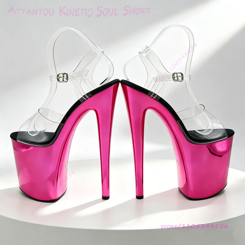 Rose Pink Glitterati Crystal Electroplated Sandals 20cm 8 Inch Platform Heels Black Suede Buckle Open Stage Sho For Pole Dancing