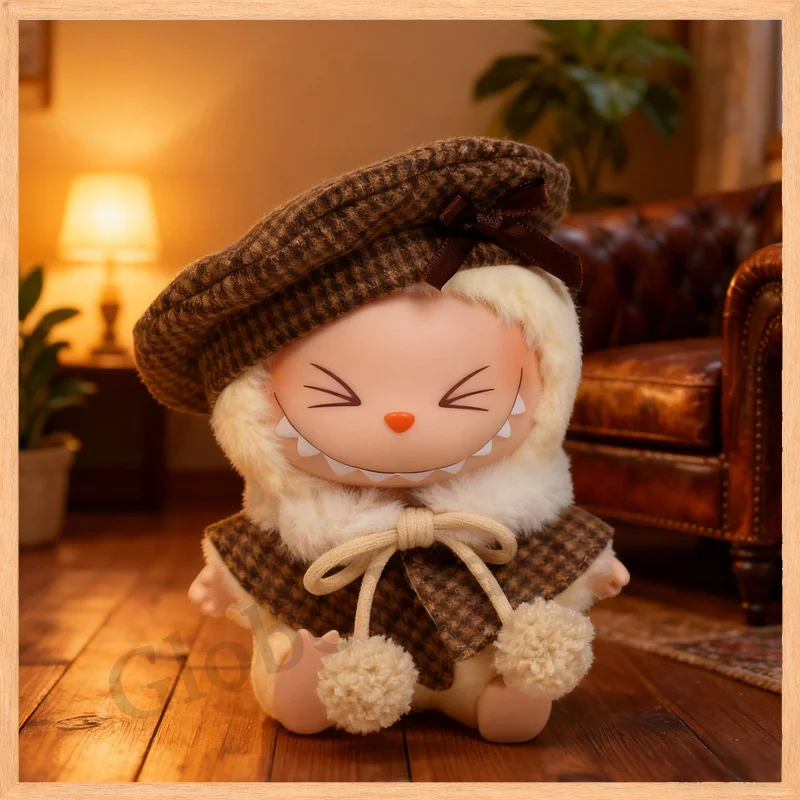 Vêtements de poupée Labubu, ensemble de 3 pièces de Style Chanel mignon, chapeau, Cape, châle, porte-clés en peluche, vêtements de poupée Labubu de 1ère/2e génération