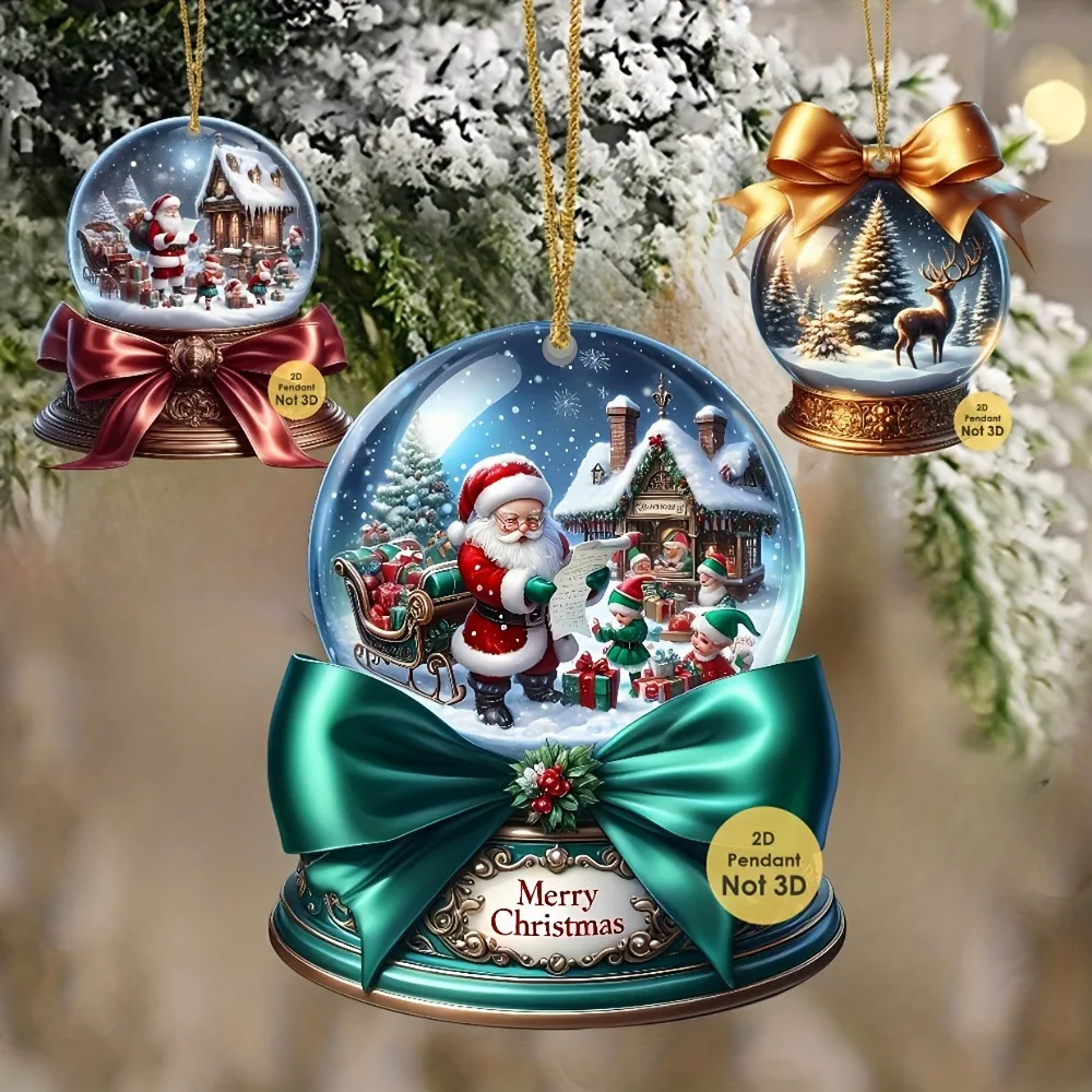 شقة عيد الميلاد قلادة الصورة القائمة على الاكريليك زخرفة عيد الميلاد كريستال الكرة شقة البوهيمي قلادة لشجرة عيد الميلاد المنزل سيارة #5