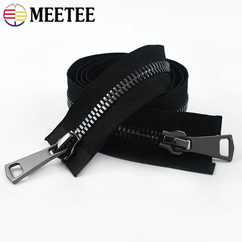 Meetee 70/80/90/100cm 8# Metal Zippers Open End Double Slider Zipper Clothes Bags Auto Lock Zips Repair DIY Sewing Accessories