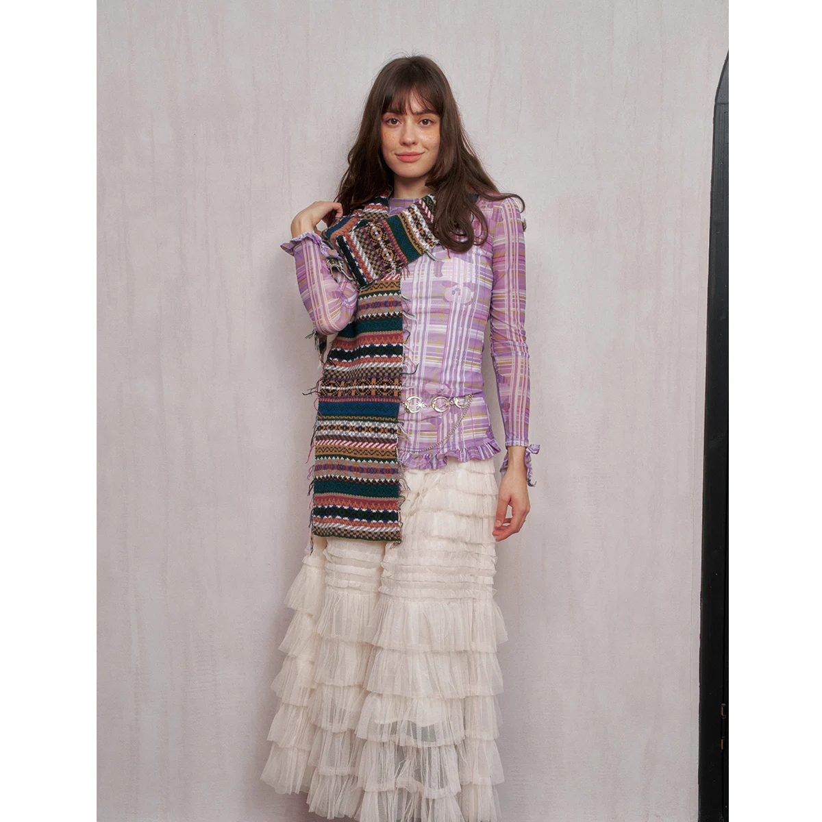 قطعة واحدة من وشاح الصوف المحبوك متعدد الألوان مع شرابات، ناعم، مقاوم للبرد، متعدد الاستخدامات لتدفئة الرقبة