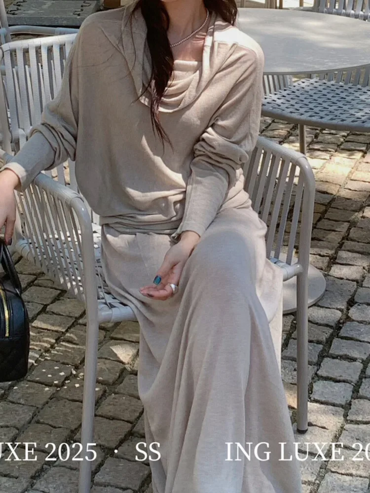 KWTX Women’s Linen Knit Two Piece Set Oversized Solid Color Top and Skirt Casual Minimalist Belted Round Neck Comfy  Fall 2025