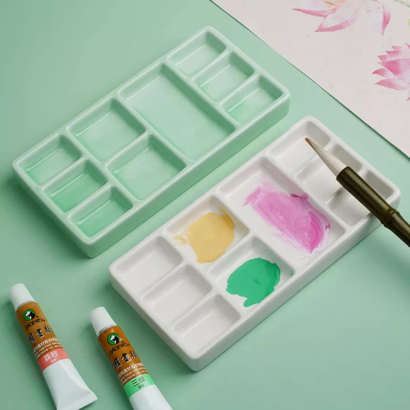 Ceramic Paint Palette Multi-unit Partition Watercolor Paint Tray Jingdezhen Ceramics Easy Clean Artist Painting Art Supplies