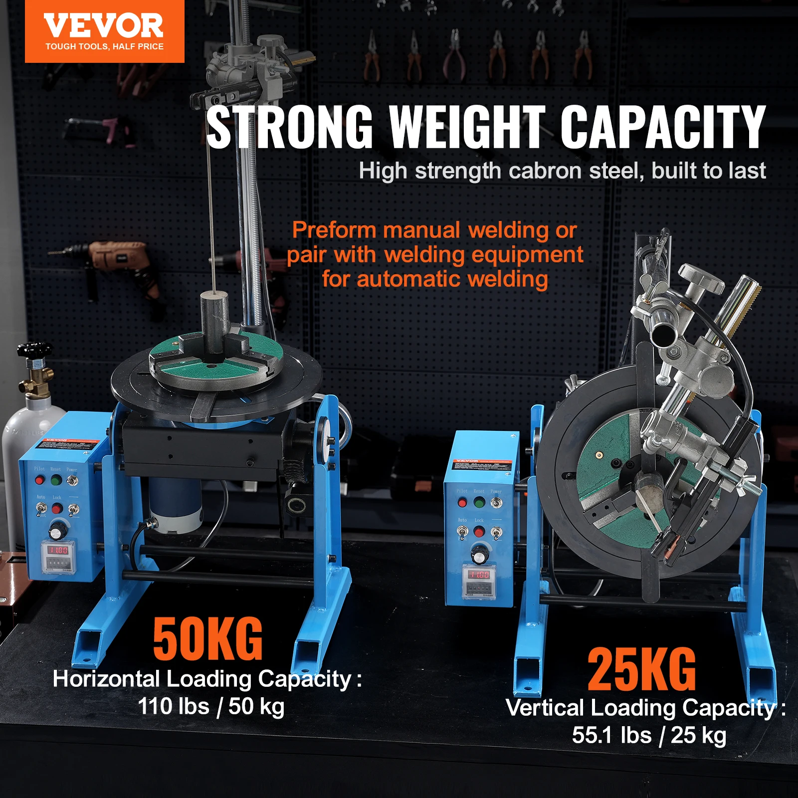 VEVOR Rotary Welding Positioner 50KG 0-90° Welding Positioning Turntable Table 0.5-6RPM 120W with 12.4 Inch 3-Jaw Lathe Chuck