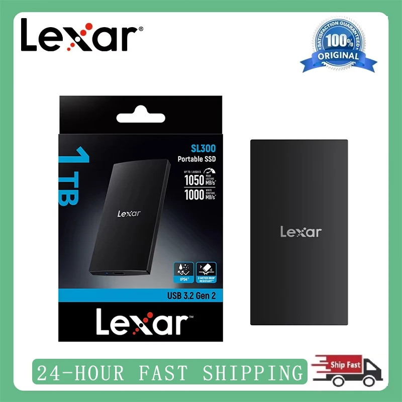 

Lexar SL300 Portable Solid State Drive 1T 2T USB3.2 Gen2 Read 1050MB/s Write 1000MB/s Type-C/USB-A 2-in-1 cable Rugged For PC