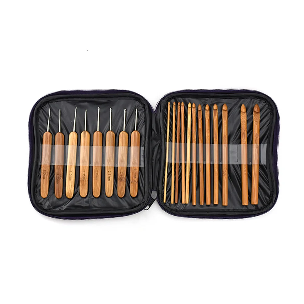 

1Set Bamboo Wood Crochet Hooks Practical Lightweight Knitting Tools Purple Storage Bag Ideal for Beginners Intermediates