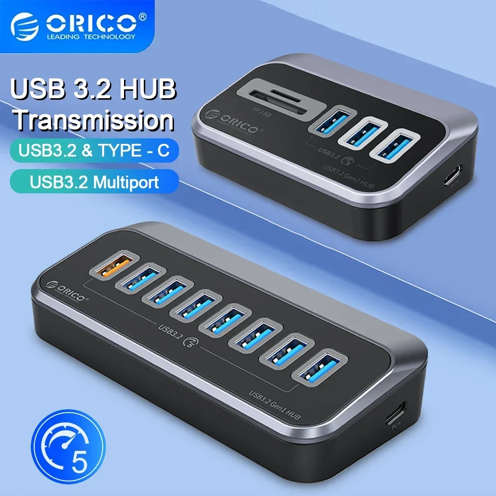 

ORICO USB HUB ABS 5 Гбит/с HUB PD 18 Вт Зарядка USB3.2 Тип USB C Card Reader Разветвитель с адаптером питания для настольных ПК Аксессуары