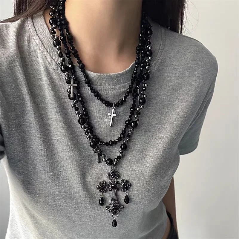 

Blackstone Retro Necklace, Dark Heavy Industry Punk Style Multi-Layer Design, High-End Cross Neck Jewelry