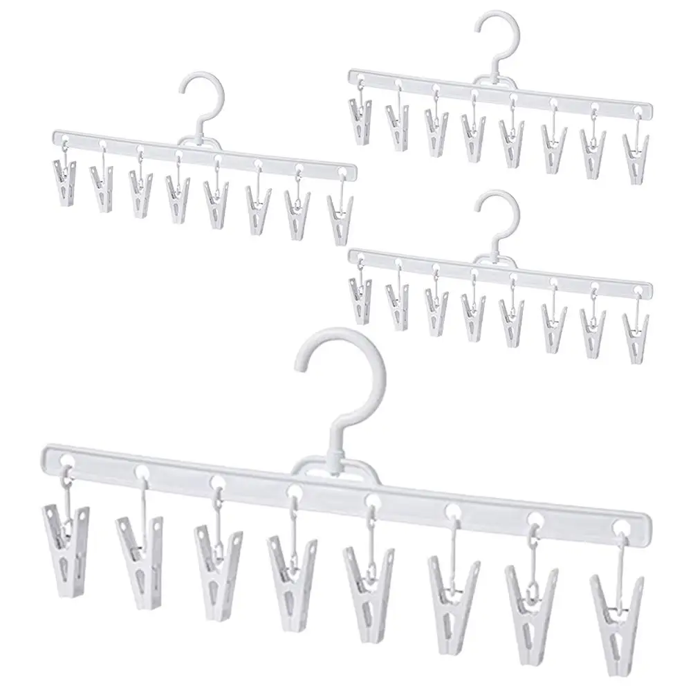 

4pcs White Hangers 360 Degree Rotatable Sock Dryer Non slip Clips for Socks Underwear Towels Drying Rack Laundry