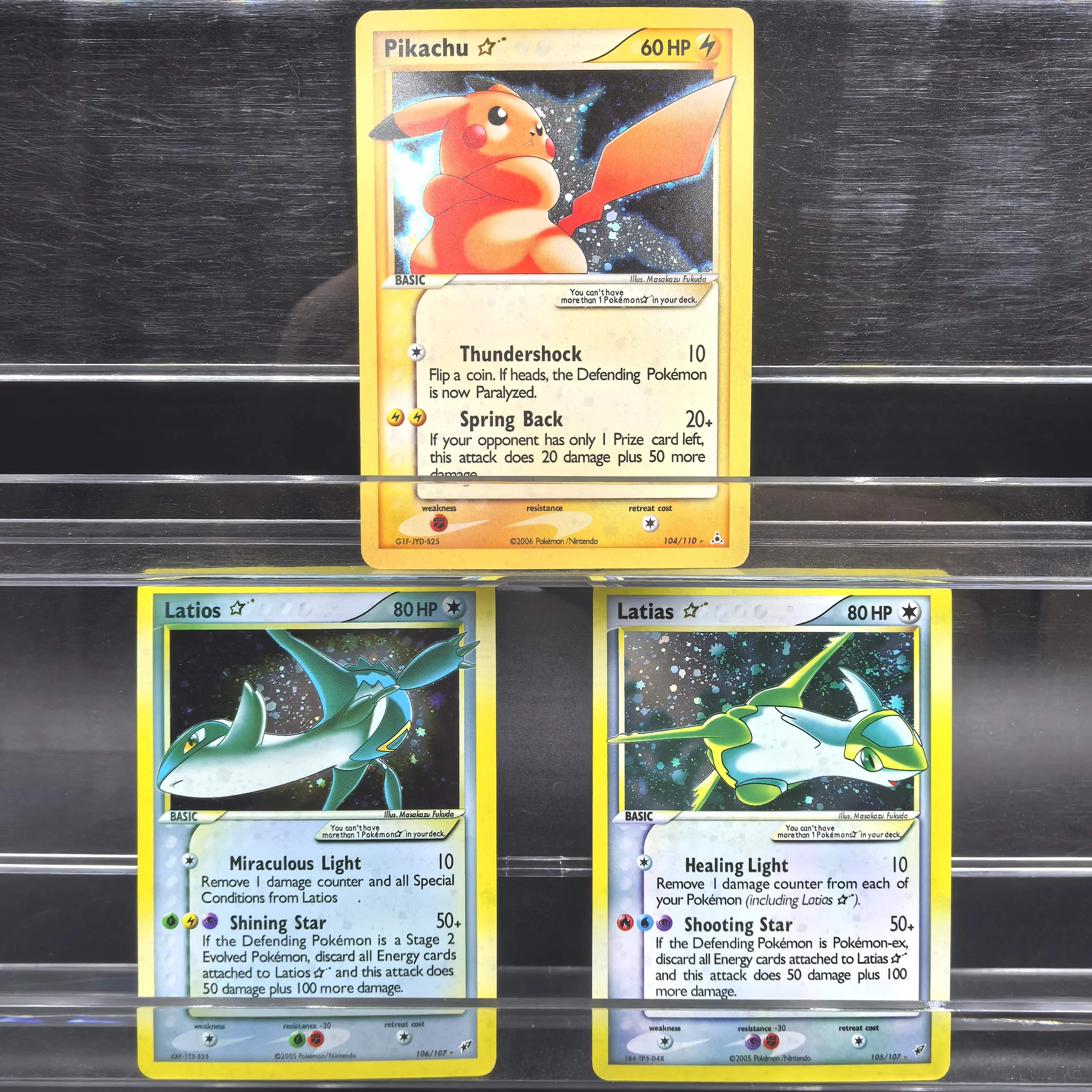 

3 шт. Ptcg Pokemon английские коллекционные карты Пикачу 104/110 Latios 105 106 самодельная одиночная карта классическая игра аниме карты подарок
