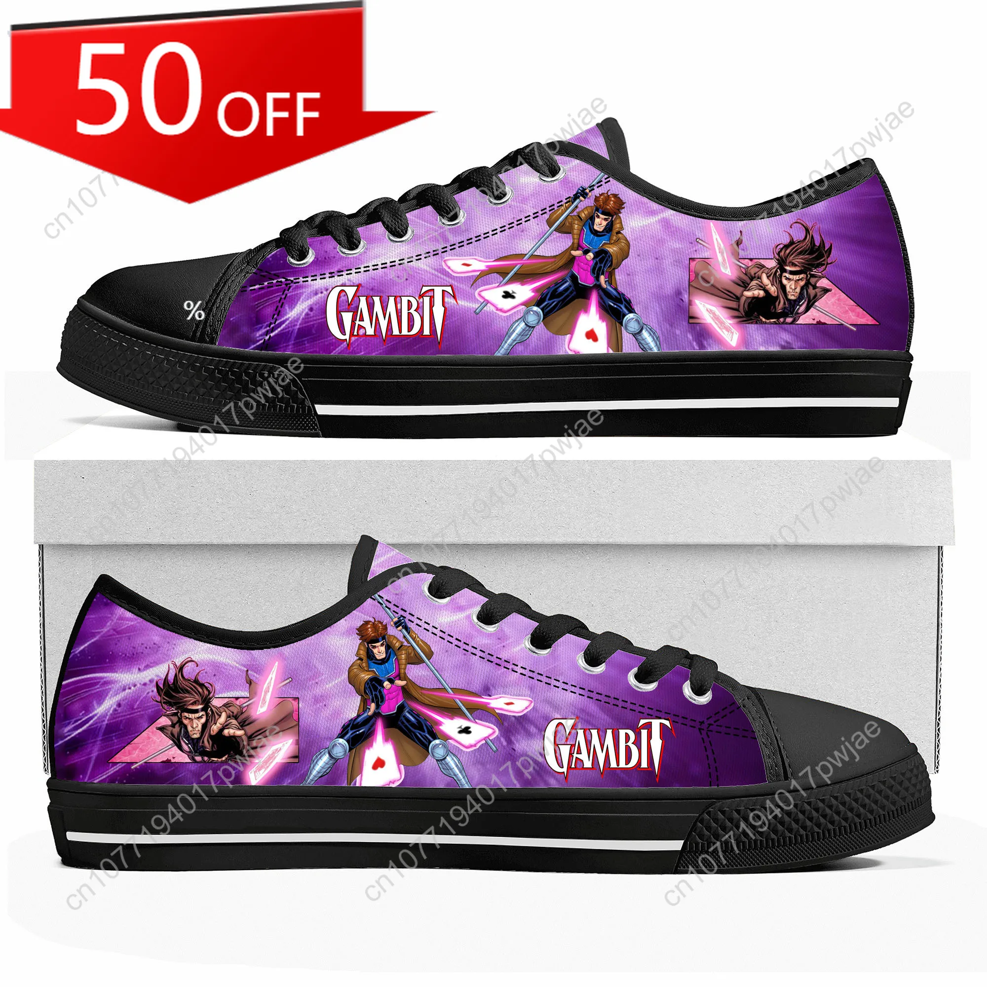 

Кроссовки Marvel The Card Master Gambit Low Top, высококачественные кеды для мужчин и женщин, повседневная обувь из канваса, индивидуальный дизайн