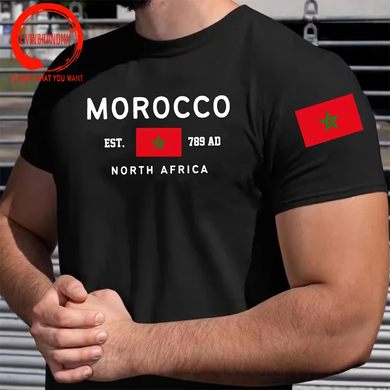 Morocco North Africa T-shirt Women Moroccan Flag T Shirt Oversized Graphic Tees Cotton Short-sleeve Man Clothing Streetwear Tops