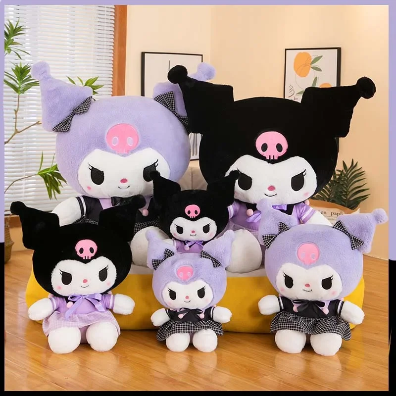 Sanrio Kuromi Plush Toys Kawaii Anime Plushie Dolls Plaid Skirt Kuromi 35-85cm Soft Stuffed Pillow Christmas Gifts for Childrens