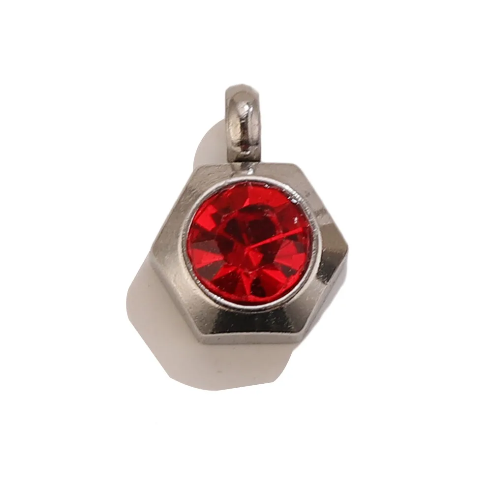 10/50pcs Stainless Steel Hexagon Red Rhinestone Mini Charm Tiny Crystal Hex Pendant Finding Bulk for DIY Bracelet Craft Wholesal