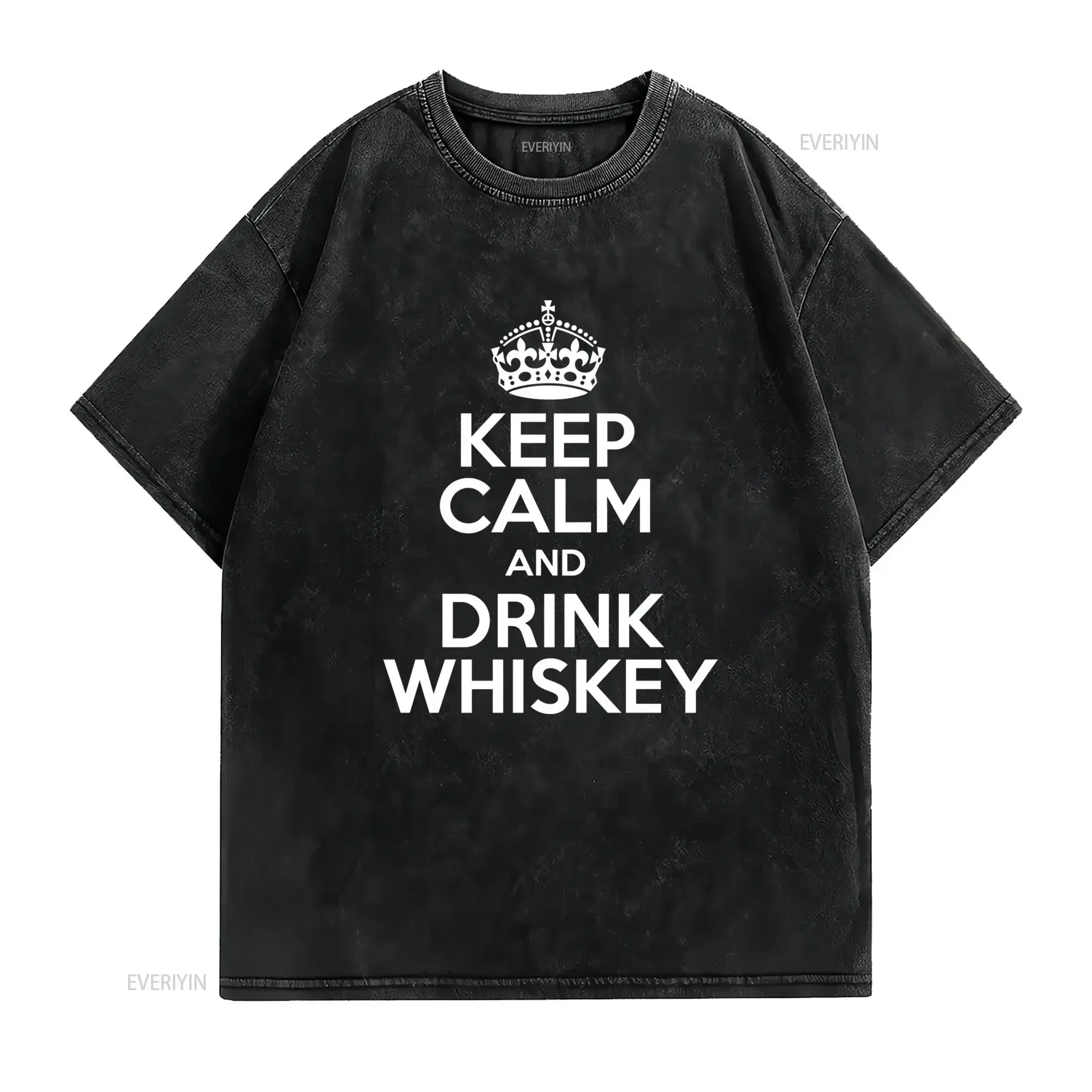 Men'S Keep Calm and Drink Whisky T Shirt Single Malt Scotch Irish Whiskey Print Black with White Lettering Casual Round Stylish