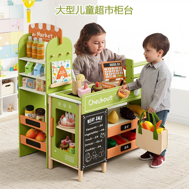 Supermarket play house wooden large, supermarket checkout page toy simulation convenience store