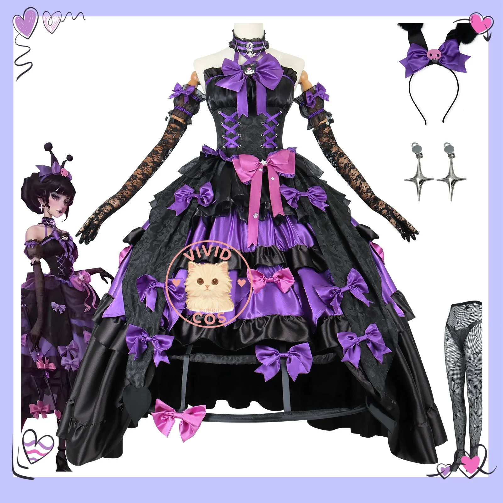 

Identity V Lady Red Cheerleader Collaboration Cosplay Costume Two-dimensional Full Women's Clothing Set Purple and Black Dress