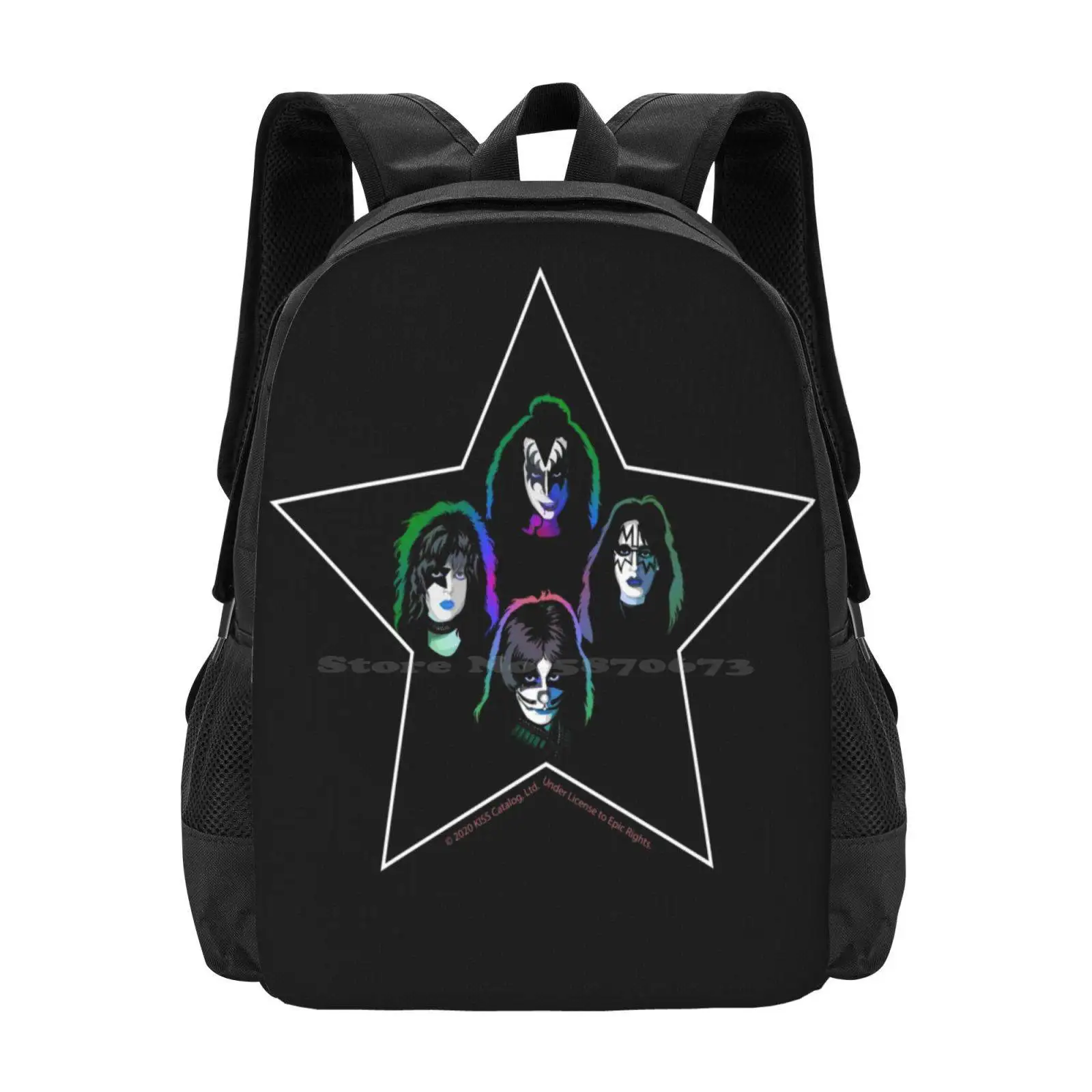 Kiss - The Squad - Star Vector Illustration Neon Effect School Bag Big Capacity Backpack Laptop Kiss Fan Art Kiss Band Kiss Musi