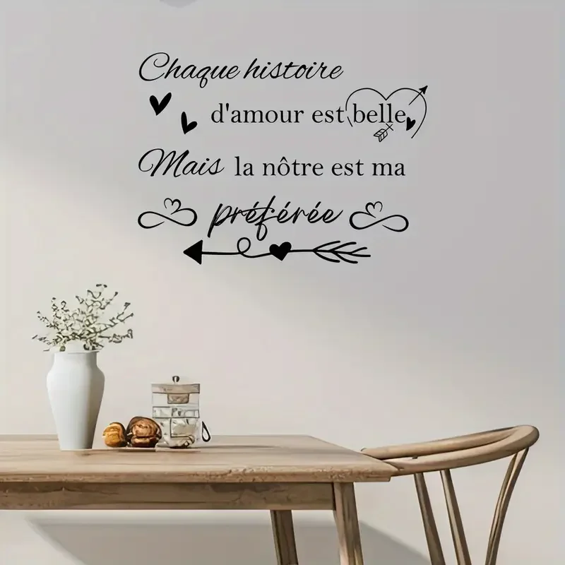 1pc French Love Story Quotes Slogan Wall Sticker Vinyl Peel And Stick Decoration Wall Decal for Bedroom Living Room Dining Room