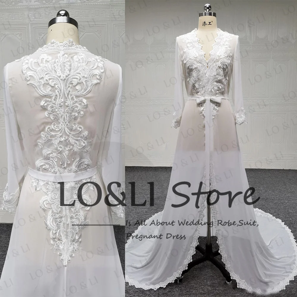 

LO&LI Summer White Bridal Robe Wedding Luxury 2023 Chiffon with Lace Long Dress Pregnant Photoshoot Vestido Elegant Custom Made