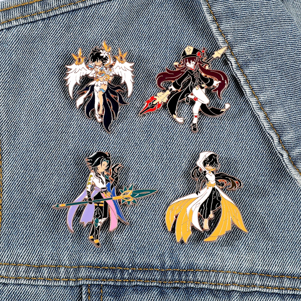 

4 Pcs Genshin Impact Series Brooch Creative Walnut Mandrilla Enamel Pin Metal Paint Badge Backpack Clothing Accessories Wallet