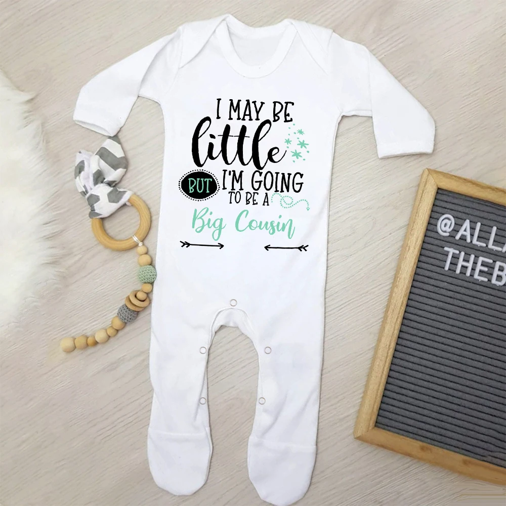 Babygrow Sleepsuit I May Be Little But I'm Going To Be A Big Cousin Sleepsuit New Cousin Baby Bodysuit Baby Coming Home Outfits