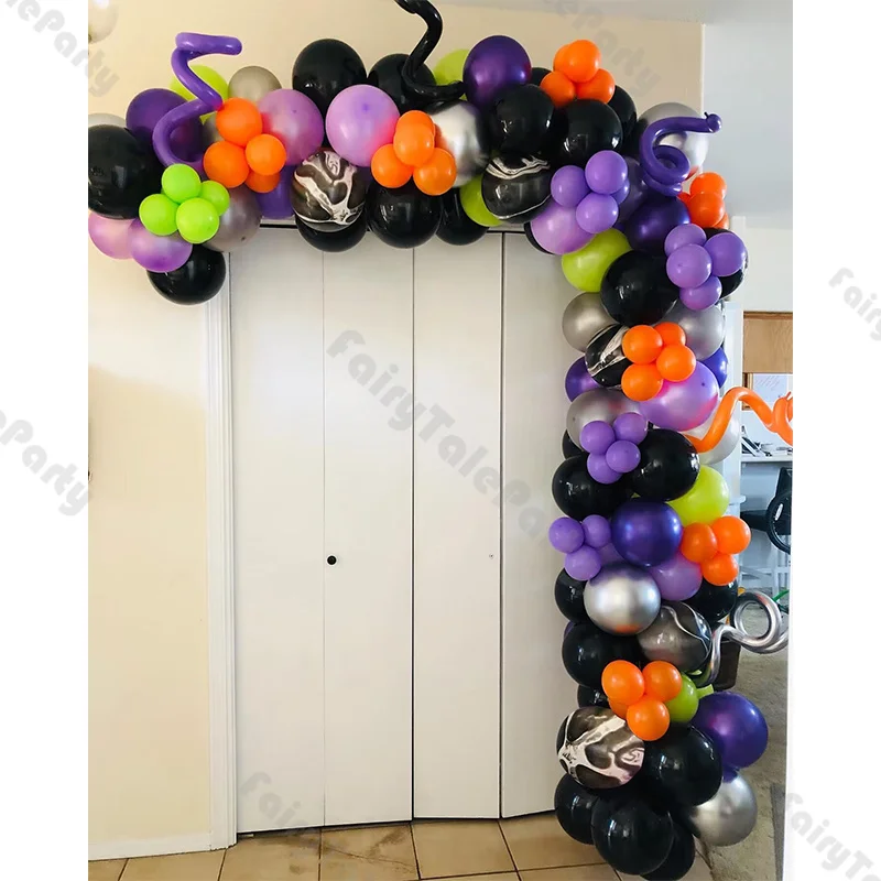 110pcs Halloween Theme Happy Party Decoration Colorful Latex Balloon Arch Set Black and Purple Ballons Garland Kit for Baby Show