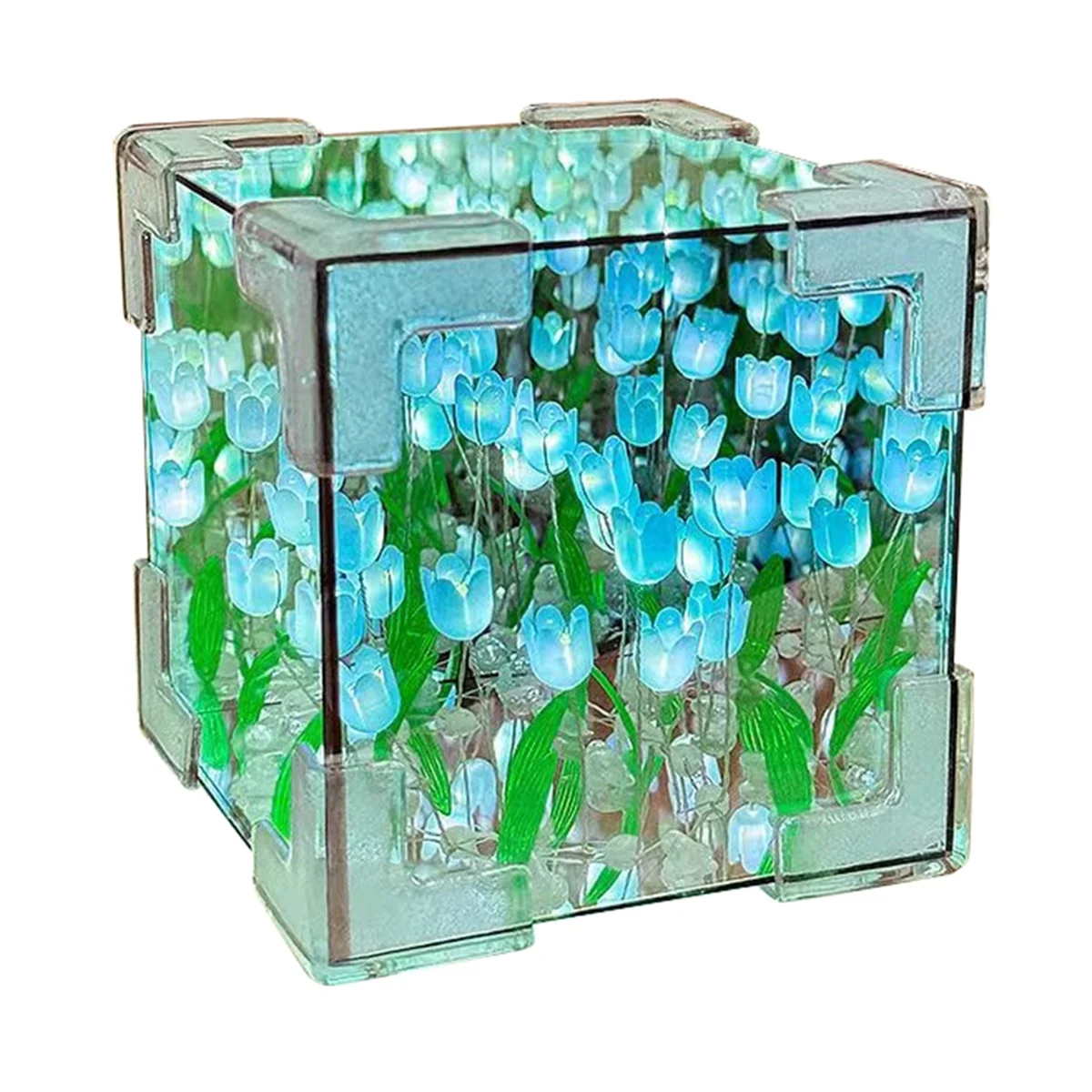 

A71P DIY Tulips Mirror Cube Night Light Room Lamp Decor Ornament Handmade Material Package Desk Decoration Blue