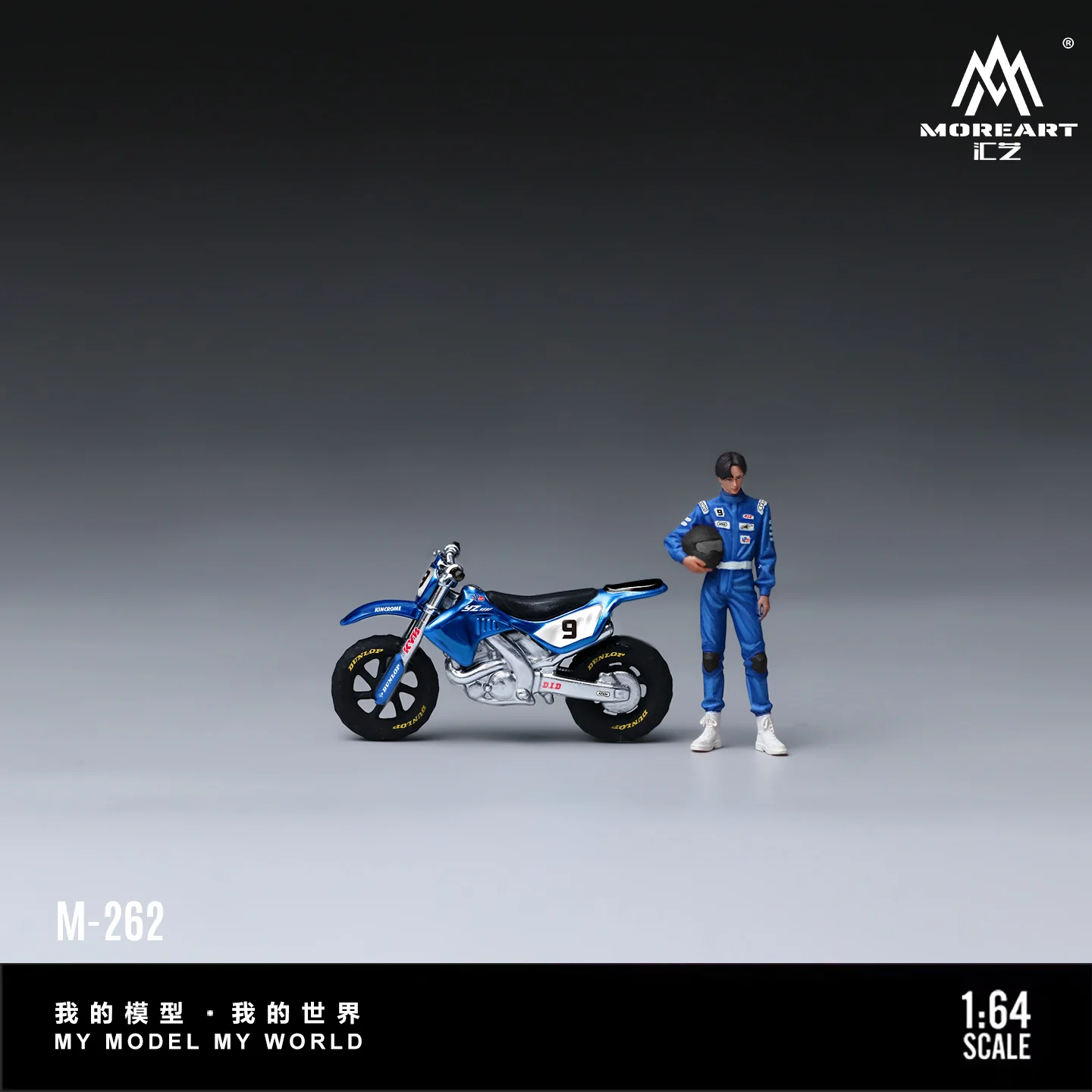 *Pre-Order*MoreArt 1:64 Blue Racing Style Off-road Motorcycle Resin Model Figure Set Static Vehicle Collectible Ornament Gift