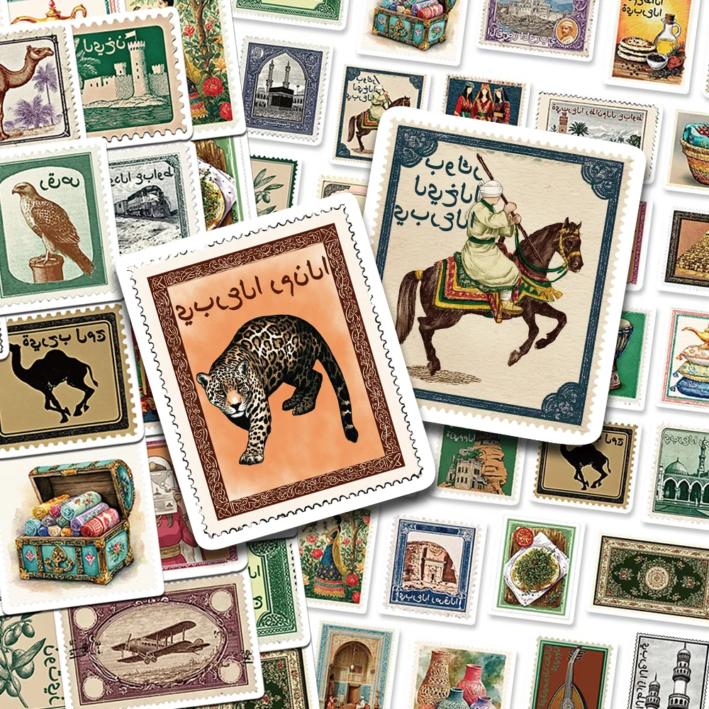 50pcs Retro Arabic Aesthetic Stamp Stickers Decals For Laptop Guitar Skateboard Notebook DIY Graffiti Decor Stickers