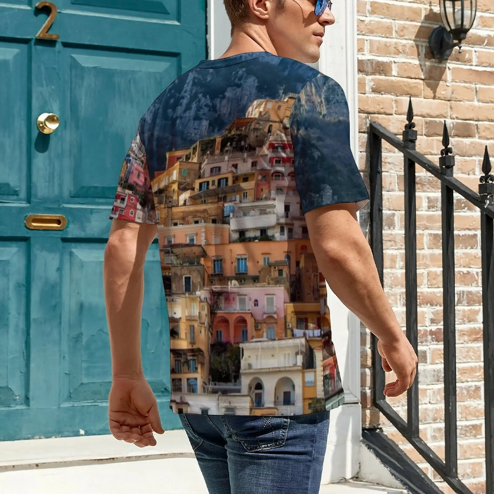 Summer T-Shirt Architecture Mountains T-Shirts Italy Positano Y2K Fun Hip Hop Tees For Men Short Sleeve Printed Plus Size Tops