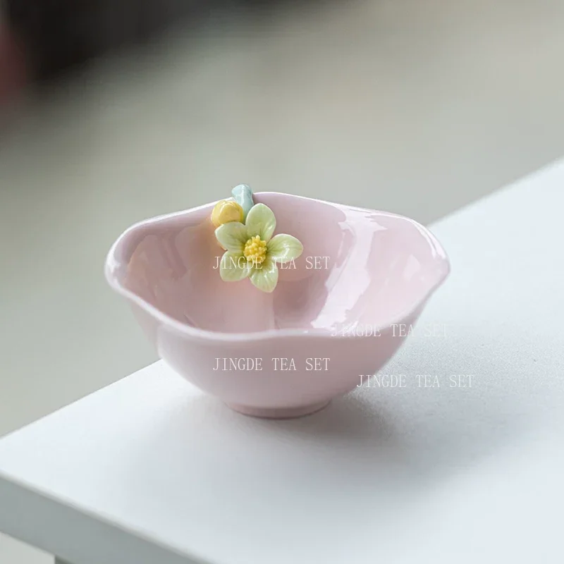 Mutton Fat Jade White Porcelain Teacup Handmade Flower Master Cup Exquisite Ceramic Tea Cup Custom Portable Tea Accessories