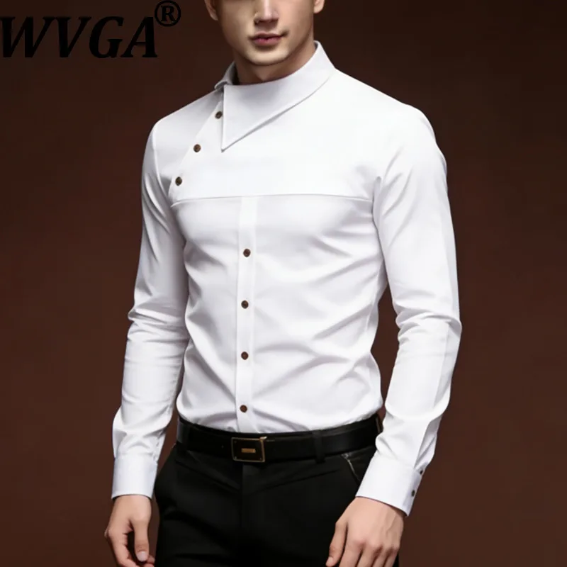 

WVGA Spring Autumn New Men Tide Asymmetrical Button Irregular Henry Collar High-end Shirts Niche Chic Casual Tops Ins Y2K W19857