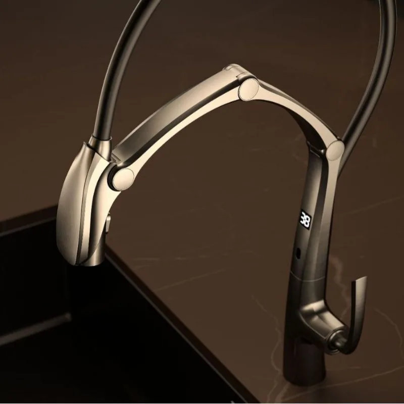 All copper pulling, kitchen washing plate faucet, induction, gun gray black.