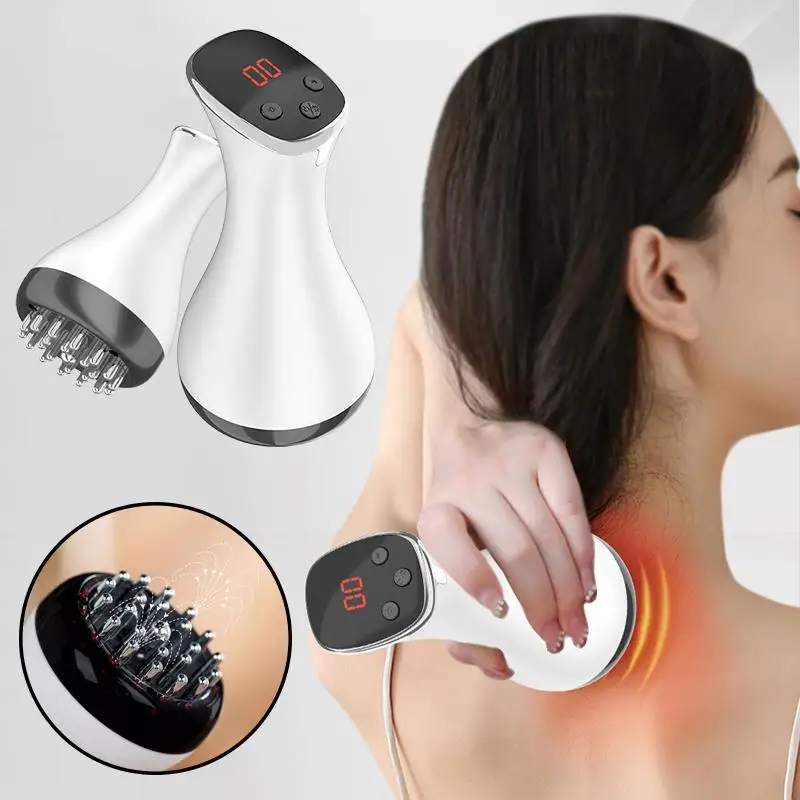 Escova meridiana elétrica gua sha massageador corporal vibrar microcorrente compressa quente raspagem máquina de drenagem linfática queimador de gordura