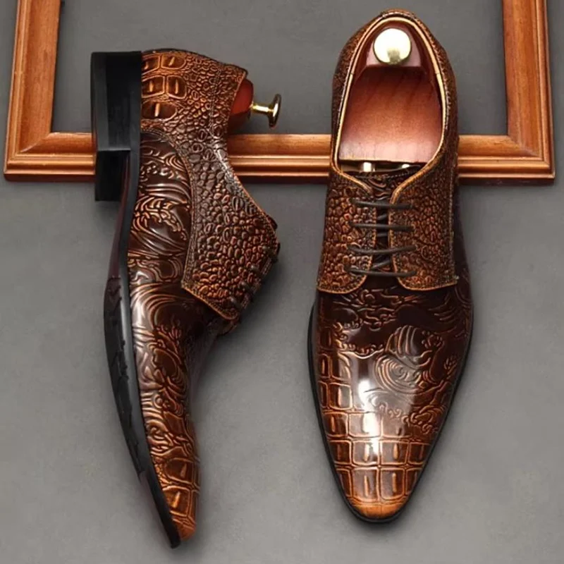 Exquisite Embossing Craftsmanship Crocodile Pattern Leather Shoes For Men Pointed Toe Designer Dress Shoes Man Formal Shoes