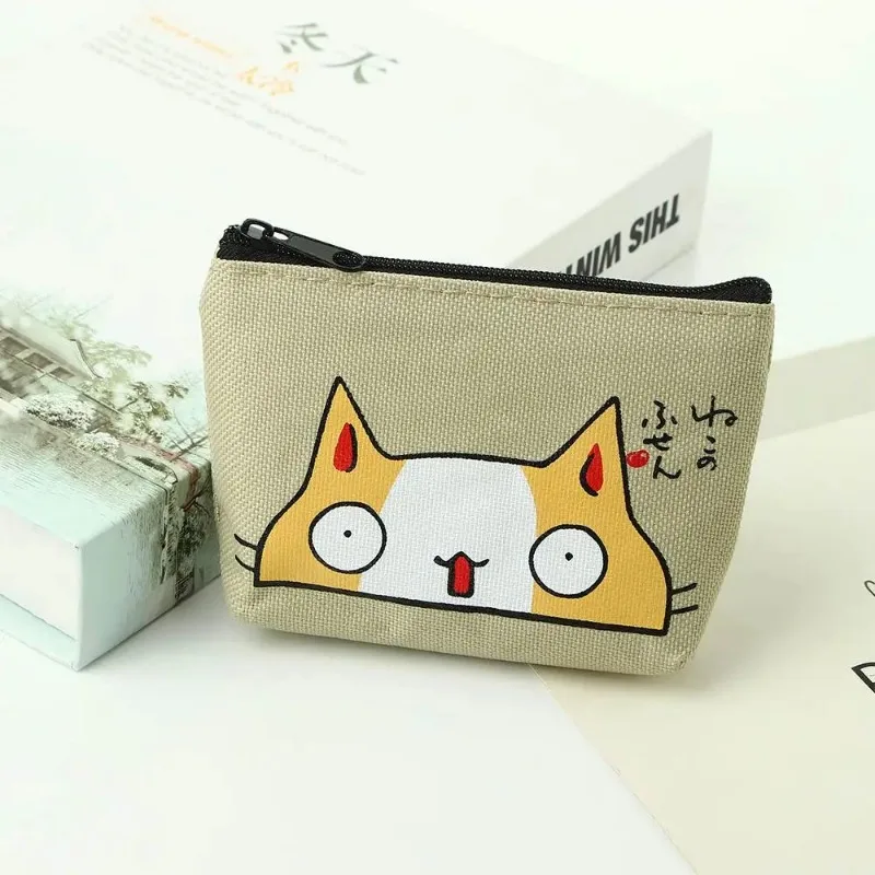 Cute Emoji Cat Zipper Coin Purse, Criativo Mini Saco De Armazenamento, Minimalista Urbano, Mão, Cartão de Crédito, Chave da Moeda, Unisex, Versão Coreana