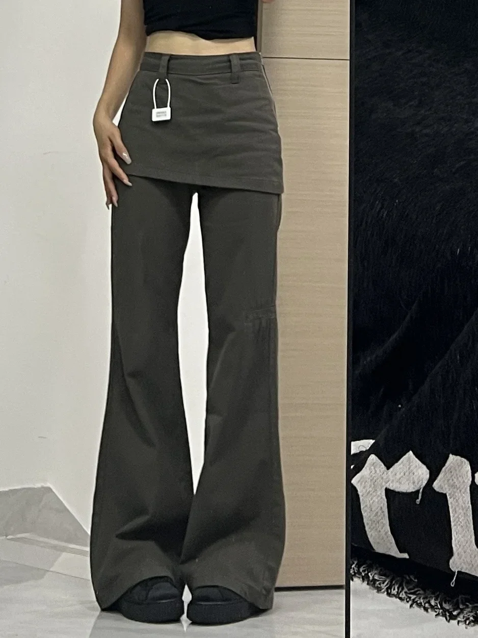 Y2k American Retro Fake Two-Piece Oversize Vintage Jeans Women High-Waist Straight Mini Bell-Bottom Skirt Wide-Leg Denim Pants