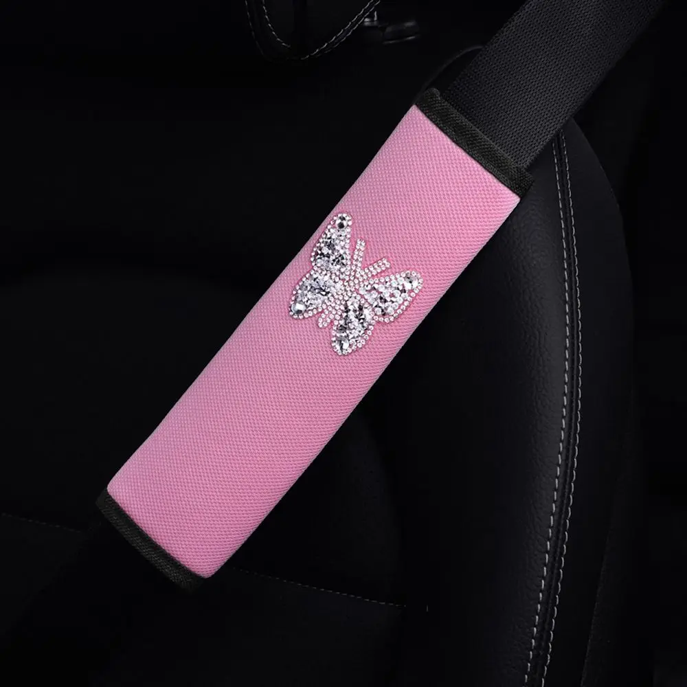 

Rhinestone-studded Car Seat Belt Cover Wear-resistant Breathable Fabric Seat Belt Shoulder Pad Lightweight Comfortable