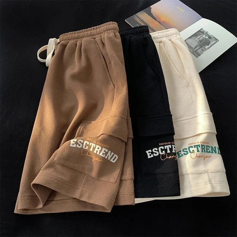 Pantalones cortos Cargo para mujer, ropa de calle de verano, pantalones cortos rectos de pierna ancha Bf, pantalones cortos deportivos de cinco puntos, sueltos e informales con cordón