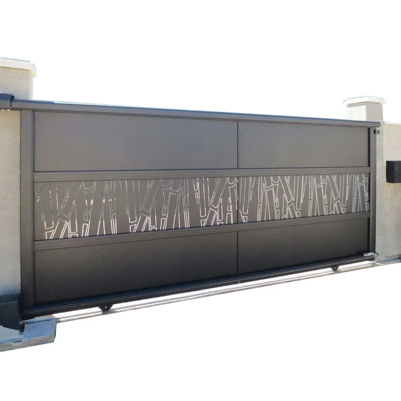 Rustic Aluminum Alloy Sliding Gate Double Door Stainless Steel Frame Carved Design for Villa Courtyard Yard Entrance