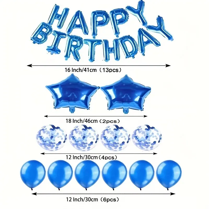 25pcs Happy Birthday Balloons 16inch Letter Balloon Birthday Party Decoration Confetti Latex Balloon Event Supplies