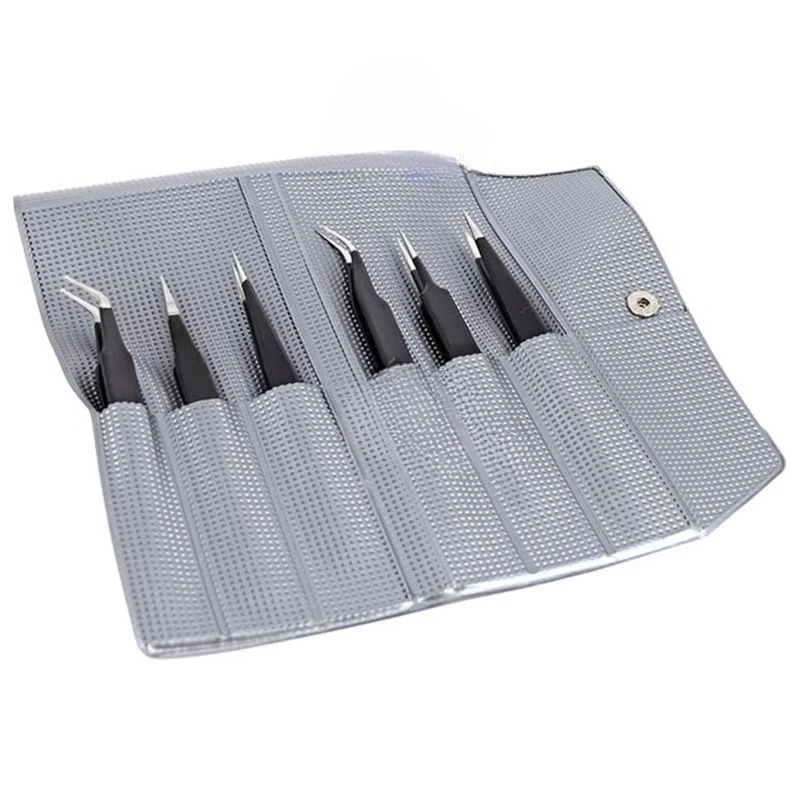 Brand New 6Pcs ESD Epoxy Coated Anti-Static Tweezers Set High Precision Original Tools for Electronic Component Handling