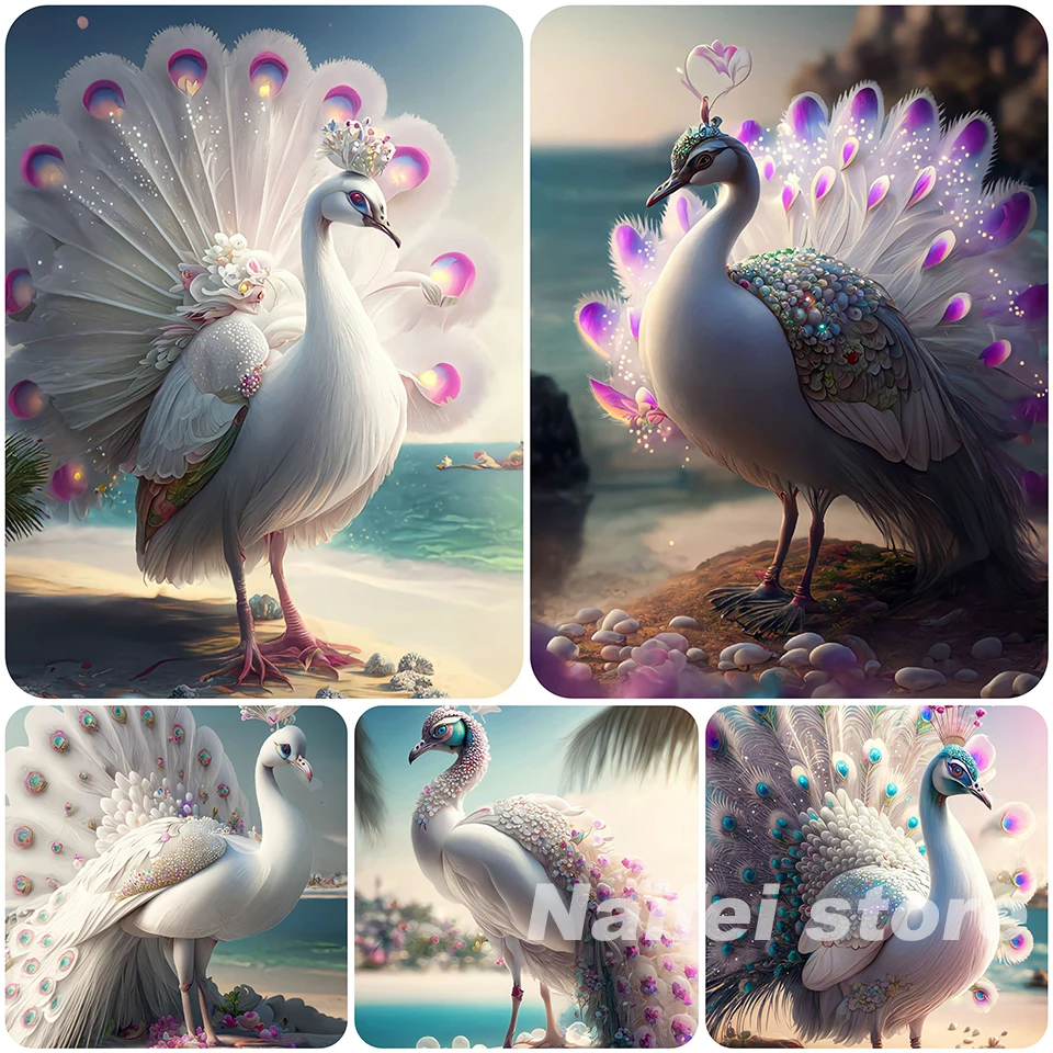 Fantasy White Peacock Flowers Landscape Diamond Painting New 2023 DIY Mosaic Diamond Embroidery 5D Cross Stitch Birds Home Decor